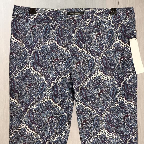 Talbots Slim Leg Ankle Pants 8P Front Zip Blue Paisley Cotton Stretch Preppy NWT - Picture 3 of 7